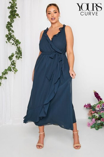 Yours Curve Blue London Occasion Ruffle Wrap Maxi Dress (K49472) | £32