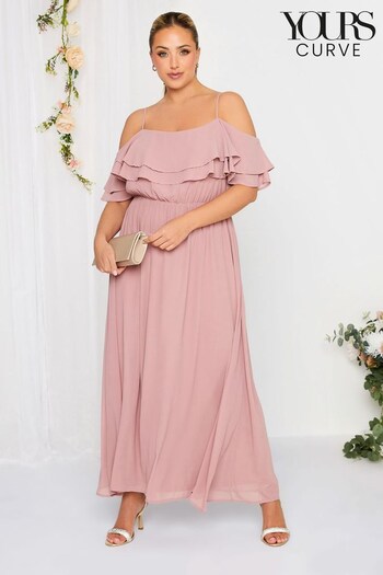 Yours Curve Pink London Occasion Ruffle Cold Shoudler Maxi Dress (K49474) | £65