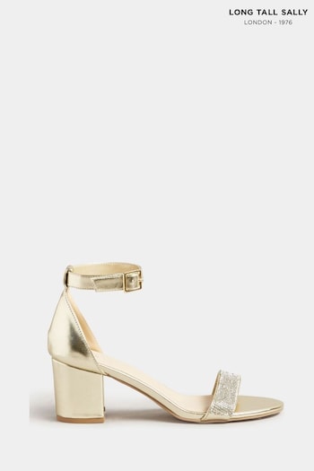 Long Tall Sally Gold Block Heel Diamante Sandal (K49516) | £45