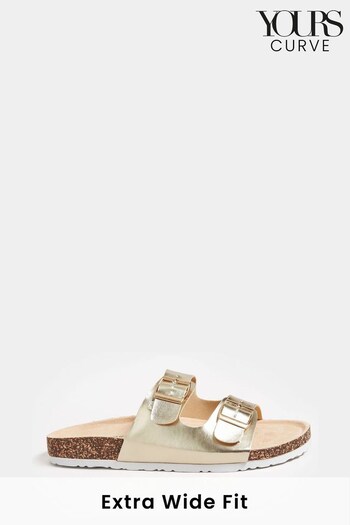 Yours Curve Gold Extra-Wide Fit Buckle Footbed Sandal (K49567) | £24