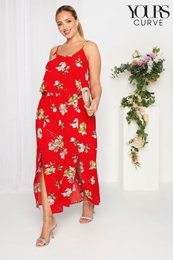 Yours Curve Red Floral Overlay Maxi Dress (K49572) | £43