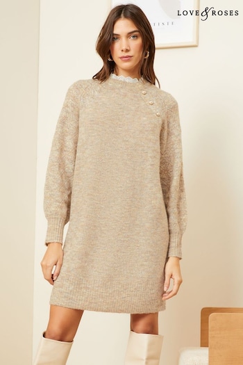 Love & Roses Camel Cosy Recycled Button Jumper Dress (K49637) | £56