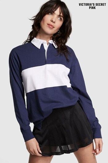 Victoria's Secret PINK Midnight Navy Blue Long Sleeve Rugby T-Shirt (K49763) | £18