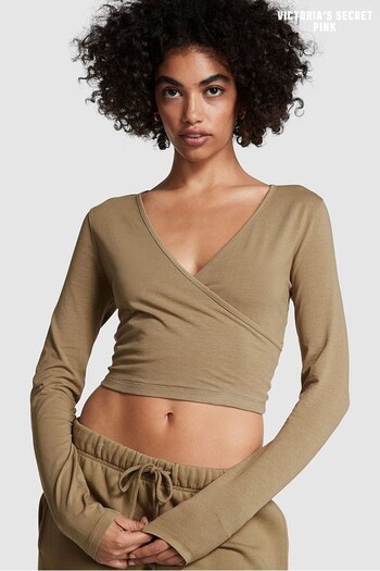 Victoria's Secret PINK Dusted Olive Green Long Sleeve Wrap Top (K49767) | £20