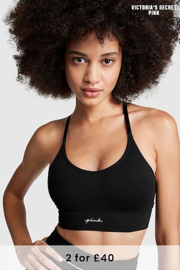 Victoria's Secret PINK Pure Black Non Wired Lightly Lined Seamless  Sports Bra (K49797) | £26