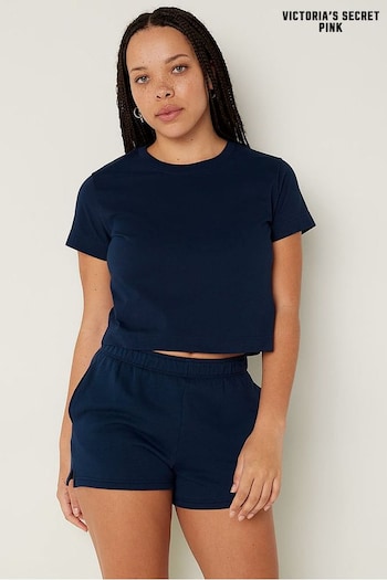 Victoria's Secret PINK Midnight Navy Blue Short Sleeve Shrunken T-Shirt (K49821) | £20