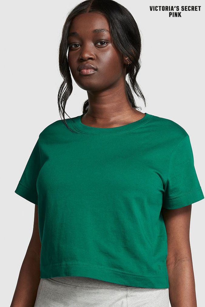 Victoria's Secret PINK Garnet Green Short Sleeve Shrunken T-Shirt (K49822) | £20