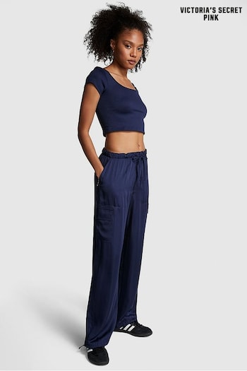 Victoria's Secret PINK Midnight Navy Blue Satin Parachute Trousers (K49836) | £50