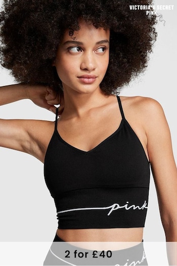 Victoria's Secret PINK Pure Black Cropped Sports Bra (K49845) | £26