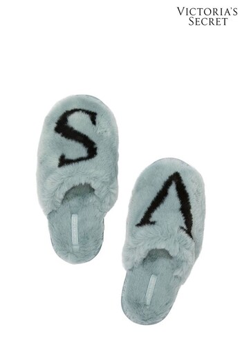 Victoria's Secret Sage Dust Green Closed Toe Faux Fur Slippers (K49874) | £35