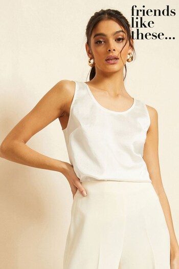 All Christmas Clothing Ivory White Satin Scoop Neck Shell Top (K50003) | £20