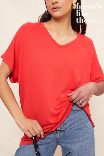 Friends Like These Red Short Sleeve V Neck Tunic Top (K50038) | £20