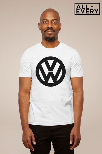 All + Every White Official Volkswagen Classic Black VW Logo Men's T-Shirt (K50289) | £22