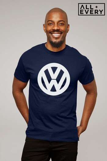 All + Every Navy Official Volkswagen Classic White VW Logo Men's T-Shirt (K50290) | £23