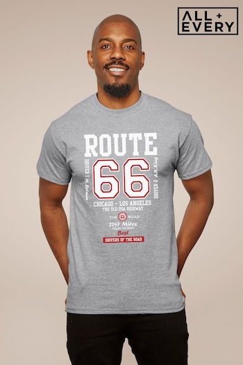 All + Every Heather Grey Route 66 The Old USA Highway Men's T-Shirt (K50294) | £22