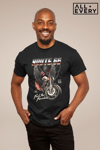 All + Every Black Route 66 Eagle Feel The Freedom Men's T-Shirt (K50313) | £23