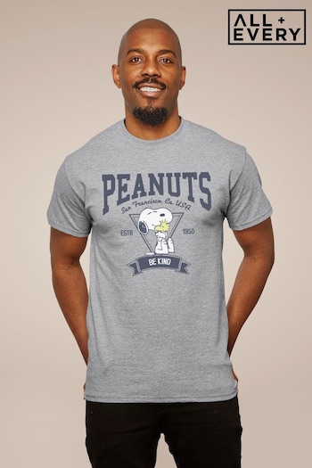 All + Every Heather Grey Peanuts Snoopy And Woodstock San Francisco Be Kind Men's T-Shirt (K50332) | £22