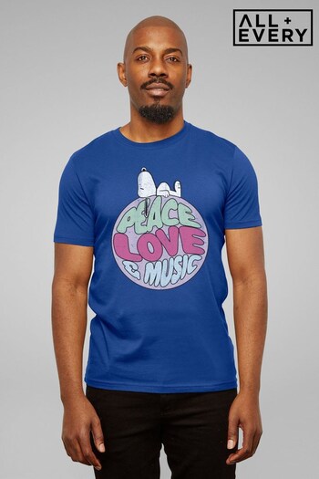 All + Every Royal Blue Peanuts Snoopy Peace Love And Music Men's T-Shirt (K50334) | £22