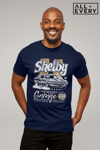 All + Every Navy Shelby Performance And Tuning Garage Men's T-Shirt (K50343) | £22