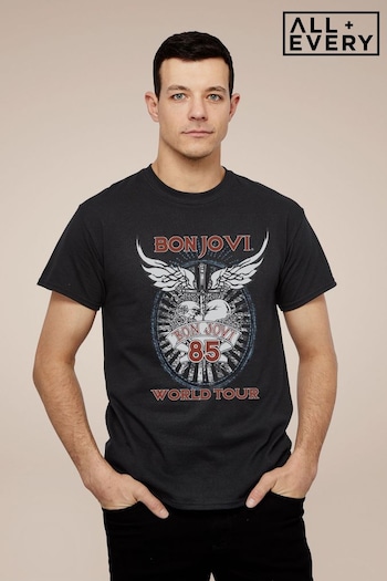 All + Every Black Bon Jovi 85 World Tour Men's Music T-Shirt (K50350) | £22