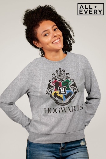 All + Every Heather Grey Harry Potter Hogwarts All Houses Crest Women's Sweatshirt (K50377) | £36