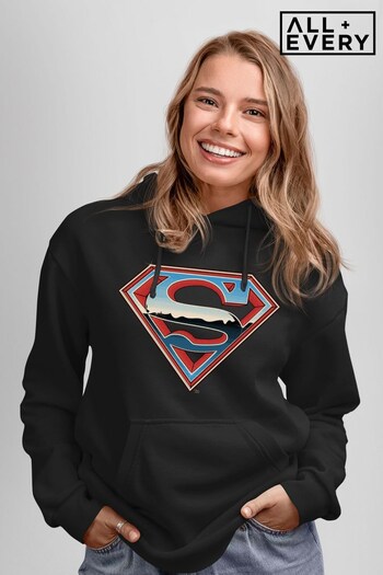 All + Every Black Superman Retro Style logo Women's Hooded Sweatshirt (K50389) | £36