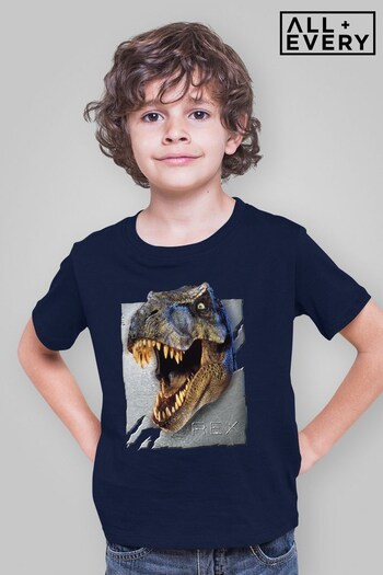 All + Every French Navy Jurassic Park Rex Character Head Kids T-Shirt (K50403) | £18