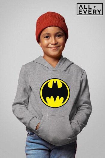 All + Every Heather Grey Batman Classic Yellow And Black Logo Kids Hooded Sweatshirt (K50412) | £29