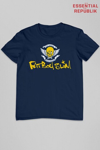 Essential Republik Navy Blue Fatboy Slim Smiley Wings Text Logo Men's T-Shirt (K50440) | £22