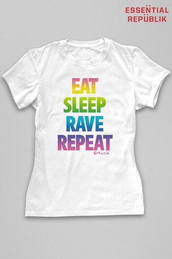 Essential Republik White Fatboy Slim Eat Sleep Rave Repeat Women's T-Shirt (K50441) | £22