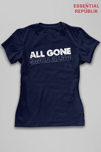 Essential Republik Navy Blue All Gone Pete Tong Distressed White Women's T-Shirt (K50443) | £22