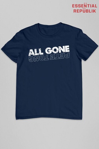 Essential Republik Navy Blue All Gone Pete Tong Distressed White Men's T-Shirt (K50444) | £22
