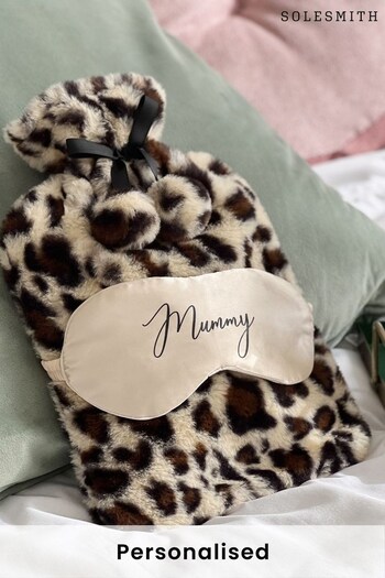 Personalised Leopard Print Hot Water Bottle and Eye Mask by Solesmith (K50452) | £40