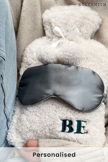Personalised Boucle Hot Water Bottle with Eye Mask by Solesmith (K50453) | £40