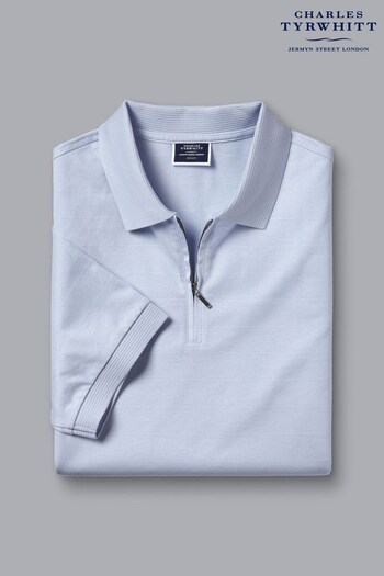 Charles Tyrwhitt Blue Cool Zip Neck Short Sleeve Polo Shirt (K50466) | £60