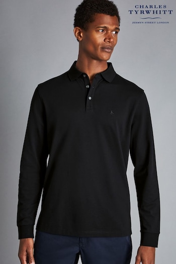 Charles Tyrwhitt Black Long Sleeve Plain Tyrwhitt Pique Polo dbl Shirt (K50500) | £60