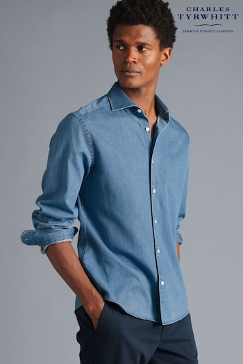 Charles Tyrwhitt Ocean Blue Plain Slim Fit Denim Shirt (K50530) | £60