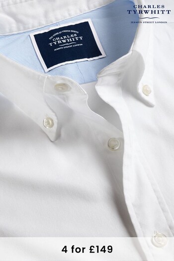 Charles Tyrwhitt White Plain Slim Fit Button-Down Washed Oxford Shirt (K50537) | £60