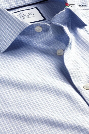 Charles Tyrwhitt Sky Blue Non-Iron Cotton Linen Check Slim Fit Shirt (K50557) | £60