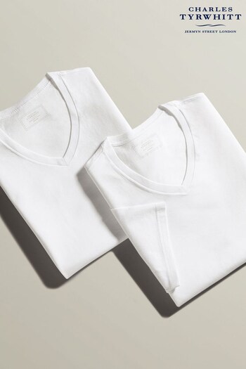 Charles Tyrwhitt White 2 Pack V-Neck Cotton T-Shirt (K50602) | £35