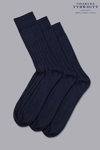 Charles Tyrwhitt Denim Blue Merino Wool 3 Pack Socks (K50609) | £25