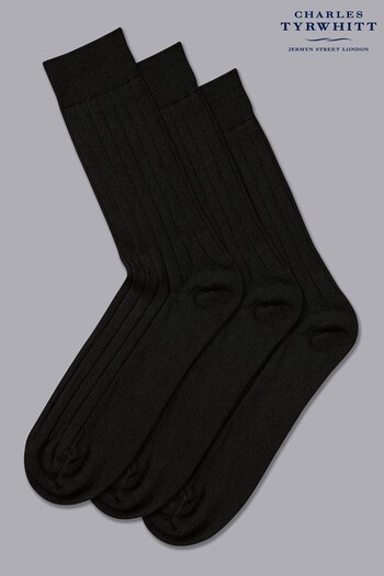Charles Tyrwhitt Black Merino Wool 3 Pack Socks (K50610) | £25