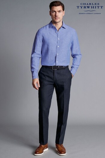 Charles Tyrwhitt Navy/Blue Slim Fit Linen Trouser (K50664) | £100