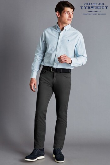Charles Tyrwhitt Grey Washed Textured Slim Fit 5 Pocket Trouser (K50764) | £79.95