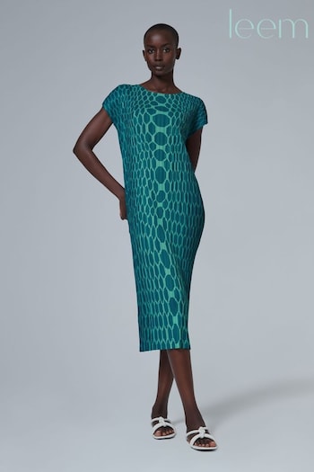 leem Green Plisse Midi Dress (K50861) | £145
