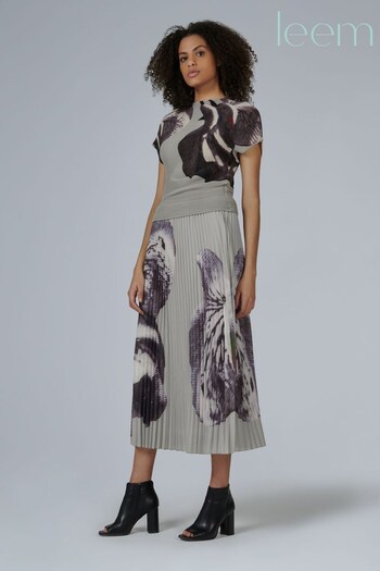 leem Brown Printed Pleated Skirt (K50866) | £85