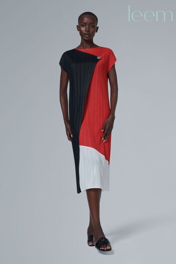 leem Black Colour-Block Plisse Dress (K50869) | £145