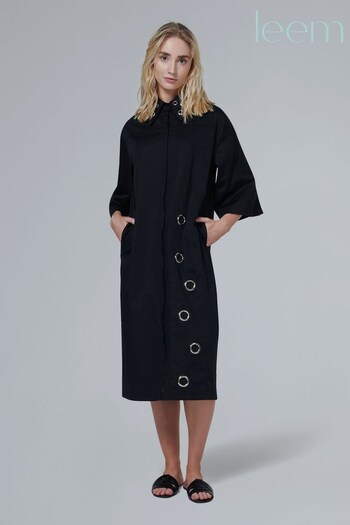 leem Black Eyelet Detail Shirt Midi Dress (K50885) | £121