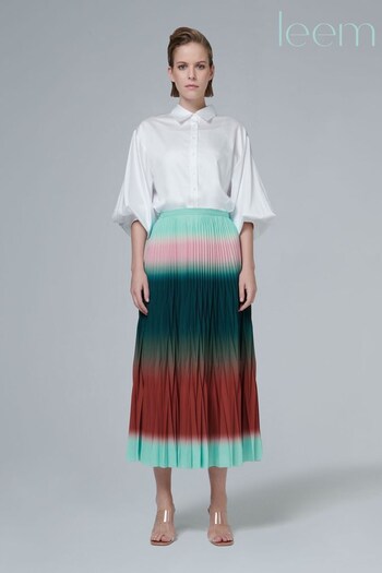 leem Orange Tie-Dye Pleated Printed Skirt (K50894) | £85