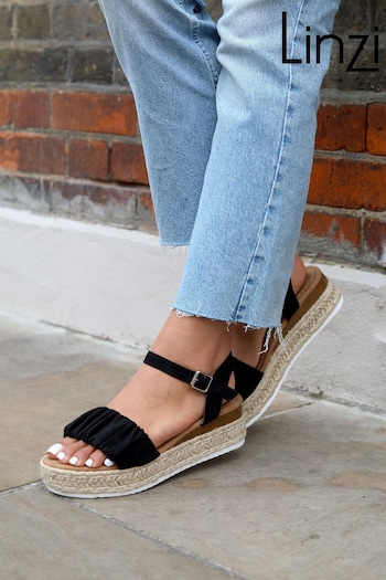 Linzi Black Faux Suede Paris Two Part Espadrille Inspired Platform Wedge With Ruched Strap (K50925) | £32